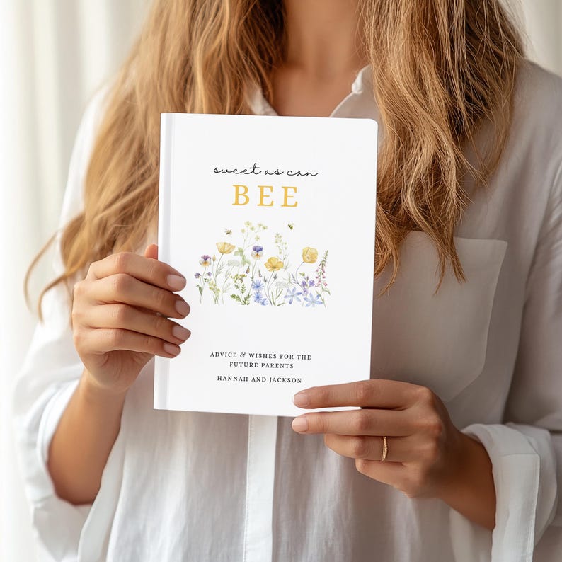 Livre d'or pour une baby shower sur le thème des abeilles, vœux pour bébé abeille, décoration personnalisée pour une baby shower sur le thème des abeilles, livre d'or personnalisé avec le nom de la future maman image 6