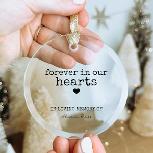 Custom Memorial Ornament Personalized Forever In Our Hearts Sympathy Gift Condolence Loss Of Loved One Mom Dad Remembrance Gift For Grieving