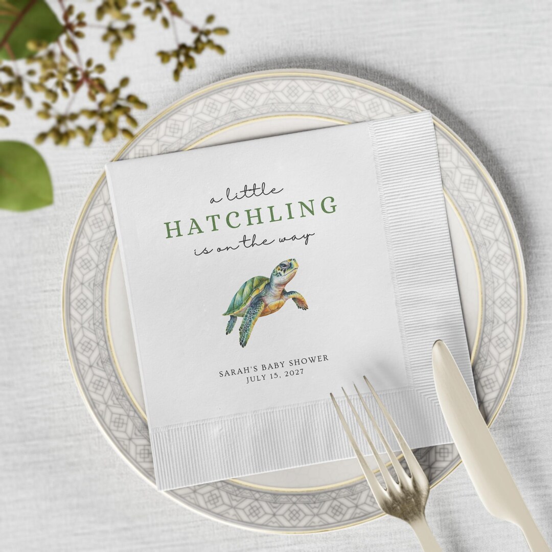Turtle Napkin Tutorial Turtle Baby Shower Napkin Personalized Party Decorations Cocktail ...