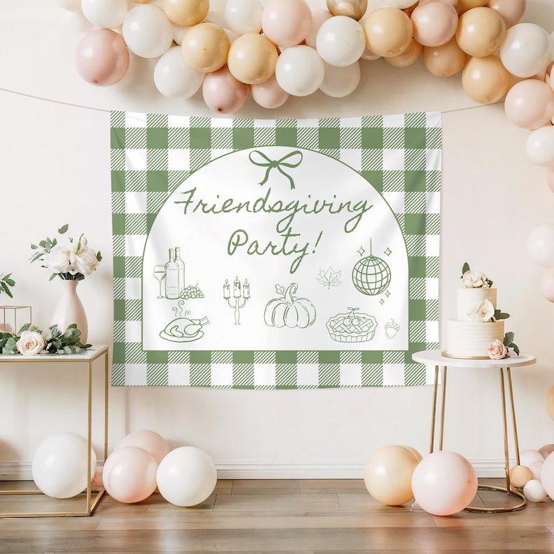 FRIENDSGIVING Party Banner Welcome Sign Fall Thanksgiving Potluck Sign Hand Drawn Holiday Dinner Party for Friends Thanksgiving Pumpkin image 2