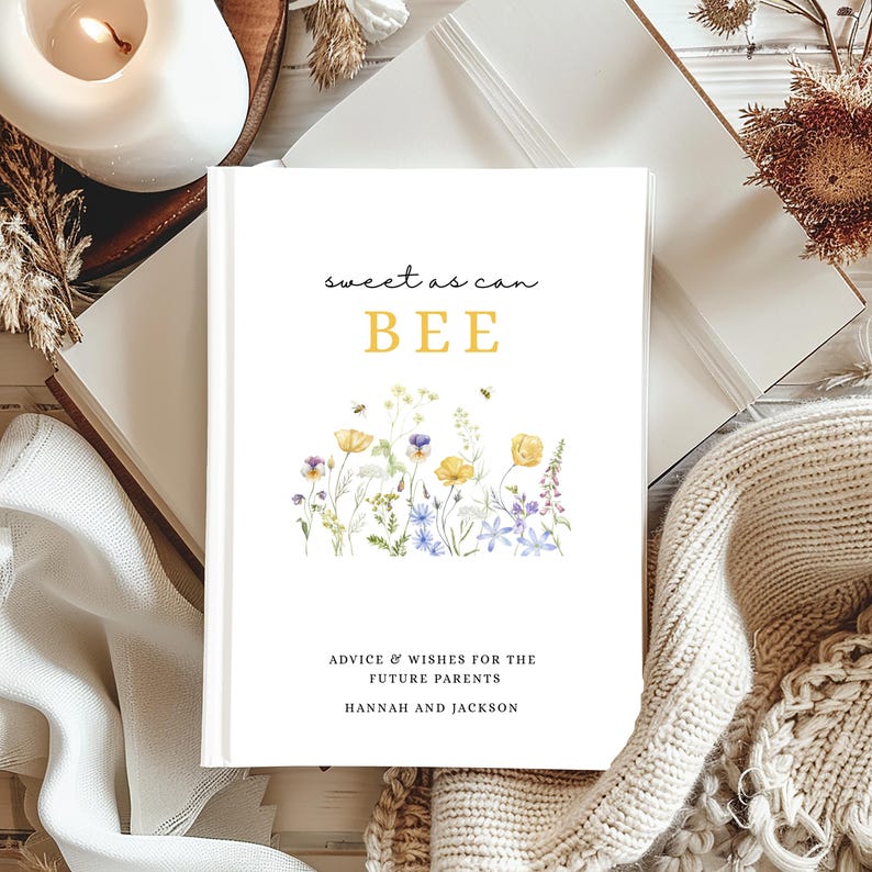 Livre d'or pour une baby shower sur le thème des abeilles, vœux pour bébé abeille, décoration personnalisée pour une baby shower sur le thème des abeilles, livre d'or personnalisé avec le nom de la future maman image 9
