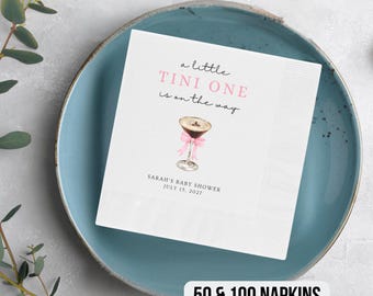 Pink Tini One Baby Shower Napkin Personalized Party Decorations Cocktail Napkins for A Little Tini One Is On The Way Shower Party Decor