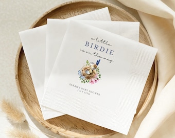 Little Birdie Baby Shower Napkin Personalized Cocktail Napkins for Bird Themed Baby Shower Party Decor