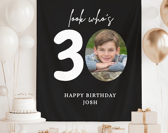 30th Birthday Banner For Men Personalized Photo and Year Custom Welcome Sign with Picture Vintage Est 1996 Birthday Photo Backdrop For Him