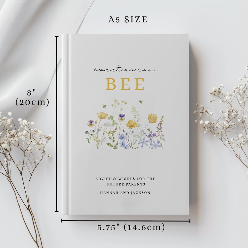 Livre d'or pour une baby shower sur le thème des abeilles, vœux pour bébé abeille, décoration personnalisée pour une baby shower sur le thème des abeilles, livre d'or personnalisé avec le nom de la future maman image 2