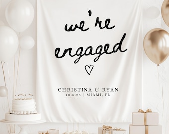 Custom Engagement Party Banner, Just Engaged Welcome Sign, Engagement Backdrop For The Engaged Couple, Personalized Party Decoration, Bride
