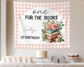 One For The Books Birthday Banner 1st Book Banner First Birthday Chapter Personalized Story Backdrop Party High Chair One Welcome Sign Decor