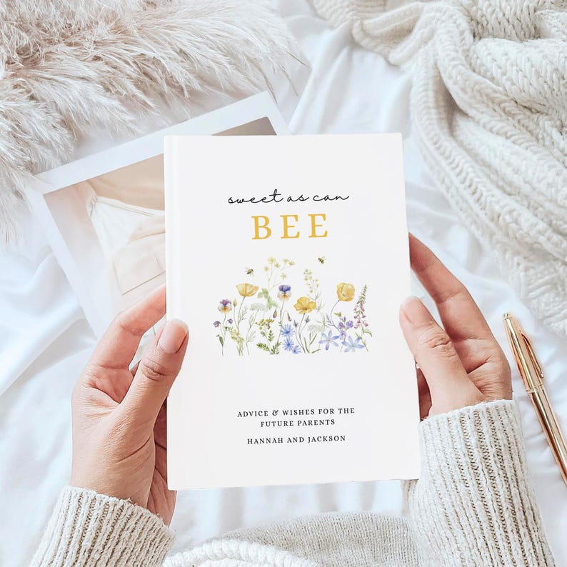 Livre d'or pour une baby shower sur le thème des abeilles, vœux pour bébé abeille, décoration personnalisée pour une baby shower sur le thème des abeilles, livre d'or personnalisé avec le nom de la future maman image 7