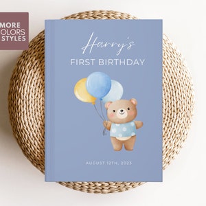 Libro de visitas personalizado para primer cumpleaños, libro de visitas para primer cumpleaños, libro de visitas personalizado para cumpleaños de niños, libro de visitas personalizado para primer cumpleaños de niño pequeño.