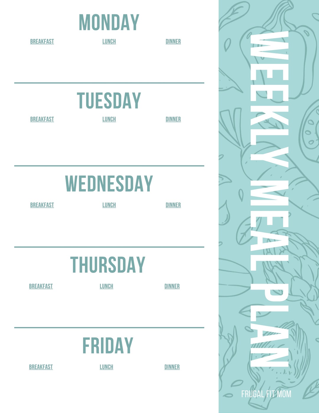 Printable Weekly Meal Planner by Frugal Fit Mom - Etsy UK