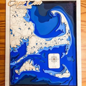 Cape Cod Massachusetts svg-Datei für Laser, See Karte svg, Glowforge Karte svg, Laserkarte Schnittdatei, See Tiefe Karte svg, Hochzeitsgeschenk,