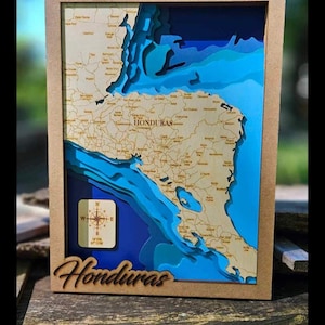 Honduras svg file,Lake Svg, Glowforge lake map svg, laser cut map, lake depth map svg,bride and groom gift svg, wedding gift svg, gift