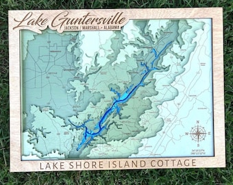 Archivo SVG del lago Guntersville para láseres, mapa topográfico, mapa del lago SVG, mapa de Glowforge SVG, mapa de profundidad del lago SVG, regalo de boda,