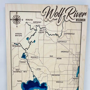 Wolf Fluss Wisconsin svg-Datei für Laser, See Karte svg, Glowforge Karte svg, Laserkarte Schnittdatei, See Tiefe Karte svg, Hochzeitsgeschenk, Strand svg