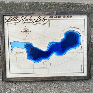 Little Fish Lake svg file for lasers, Lake map Svg, Glowforge map svg, laser map cut file, lake depth map svg, wedding gift,