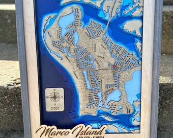 Marco Island Map svg file for lasers, Lake map Svg, Glowforge map svg, laser map cut file, lake depth map svg, wedding gift, beach svg