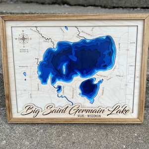 Big St. Germain Lake svg file for lasers, Lake map Svg, Glowforge map svg, laser map cut file, lake depth map svg, wedding gift,