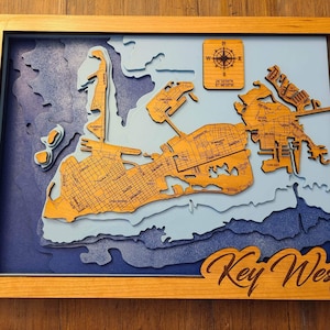 Key West Florida kaart svg-bestand voor lasers, kaart van het meer Svg, Glowforge kaart svg, laserkaart gesneden bestand, meerdiepte kaart svg, huwelijkscadeau,