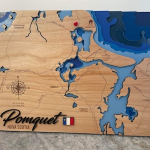 Fichier svg Pomquet Canada pour lasers, carte côtière svg, svg de carte Glowforge, carte laser découpée, carte svg de profondeur de lac, carte de la baie svg, svg vacances