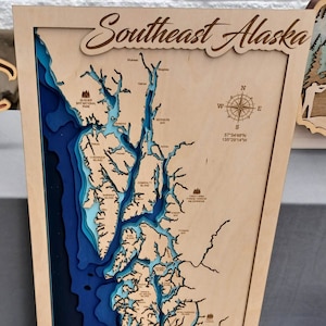 Fichier svg du sud-est de l'Alaska pour lasers, Svg de carte de lac, svg de carte Glowforge, fichier de coupe de carte laser, svg de carte de profondeur de lac, cadeau de mariage,