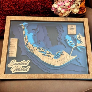 Carte de l'île de Sanibel Svg, fichier de carte laser svg, svg de carte bathymétrique, prêt pour glowforge, fichiers laser xtool, carte en couches svg, laser xtool, svg xtool