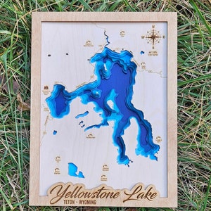 Yellowstone See, See SVG, Glowforge See Karte, Laserschnitt Karte, See Tiefe Karte, Braut und Bräutigam Geschenk, Hochzeit Geschenk Hochzeit, Yellowstone See