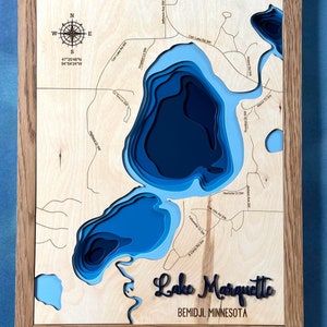 Lake Marquette svg file for lasers, Lake map Svg, Glowforge map svg, laser map cut file, lake depth map svg, Lake Depth map