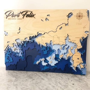 Port Felix Map, glowforge ready,cnc map, laser cut map, laser map files,bathymetric map svg, wooden map svg, layered map,world map, map svg