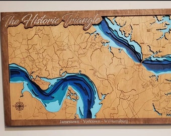 Archivo SVG del Triángulo Histórico de Virginia para láseres, Mapa del lago SVG, Mapa Glowforge SVG, Archivo de corte de mapa láser, Mapa de profundidad del lago SVG, Mapa de profundidad del lago