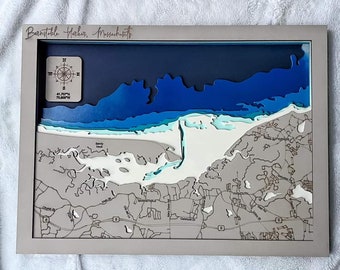 Barnstable Harbor MA svg file for lasers, Lake map Svg, Glowforge map svg, laser map cut file, lake depth map svg, wedding gift, beach svg