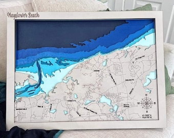 Mayflower Beach MA svg file for lasers, Lake map Svg, Glowforge map svg, laser map cut file, lake depth map svg, wedding gift, beach svg