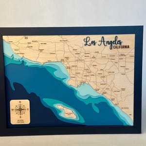 Los Angeles California svg file for lasers, Lake map Svg, Glowforge map svg, laser map cut file, lake depth map svg, wedding gift,