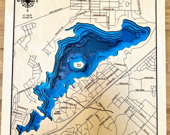 Archivo SVG del estado de Washington, lago estadounidense, para láseres, mapa de lagos SVG, mapa de Glowforge SVG, archivo de corte de mapa láser, mapa de profundidad de lagos SVG, mapa de profundidad de lagos
