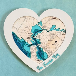 San Francisco Heart Map svg file for lasers, Valentines gift, Lake map Svg, Glowforge map svg, lake depth map svg, wedding gift,gift for her