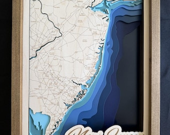 New Jersey svg file for lasers, Lake map Svg, Glowforge map svg, laser map cut file, lake depth map svg, wedding gift,nautical map, beach