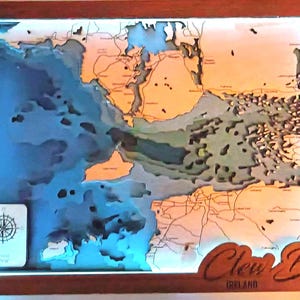 Clew Bay Ierland kaart svg-bestand voor lasers, topografische kaart, kaart van het meer Svg, Glowforge kaart svg, kaart van de diepte van het meer svg, huwelijkscadeau,