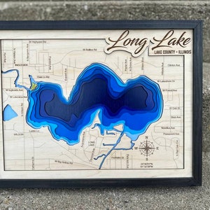 Long Lake ILLINOIS svg-bestand voor lasers, kaart van het meer Svg, Glowforge kaart svg, laserkaart gesneden bestand, kaart van de diepte van het meer svg, huwelijkscadeau,
