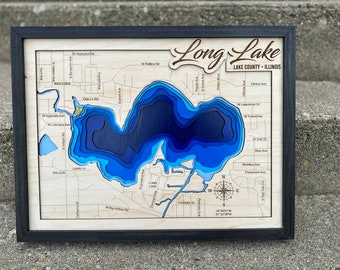 Long Lake ILLINOIS svg file for lasers, Lake map Svg, Glowforge map svg, laser map cut file, lake depth map svg, wedding gift,