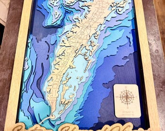 Eastern Shore of Virginia svg file for lasers, Lake map Svg, Glowforge map svg, laser map cut file, lake depth map svg, wedding gift,