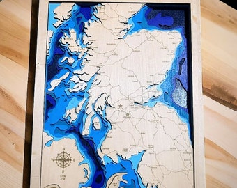 Scotland Map svg, Lake map svg, Glowforge map svg,bathymetric map, lake depth map svg, Map svg,Lake svg, multilayer lake map svg