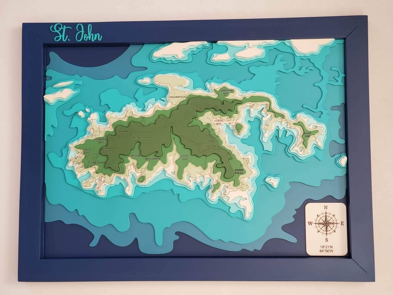 St John Virgin Island kaart SVG-bestand voor lasers, topografische kaart, Lake kaart SVG, Glowforge kaart SVG, Lake diepte kaart SVG, huwelijkscadeau, afbeelding 2