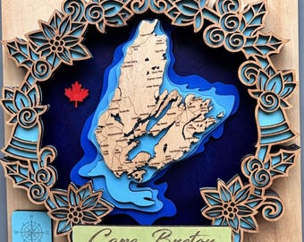 Cape Breton Wreath theme map svg design,housewarming gift,couple gift, closing gift,wedding gift, realtor gift, holiday gift, christmas gift