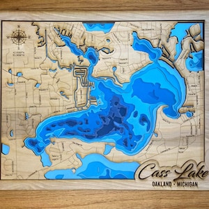 Layered Map Cass Lake in Michigan svg, Lake map Svg, Glowforge map svg, laser cut file, lake depth map svg, Map svg,multilayer lake,lake svg