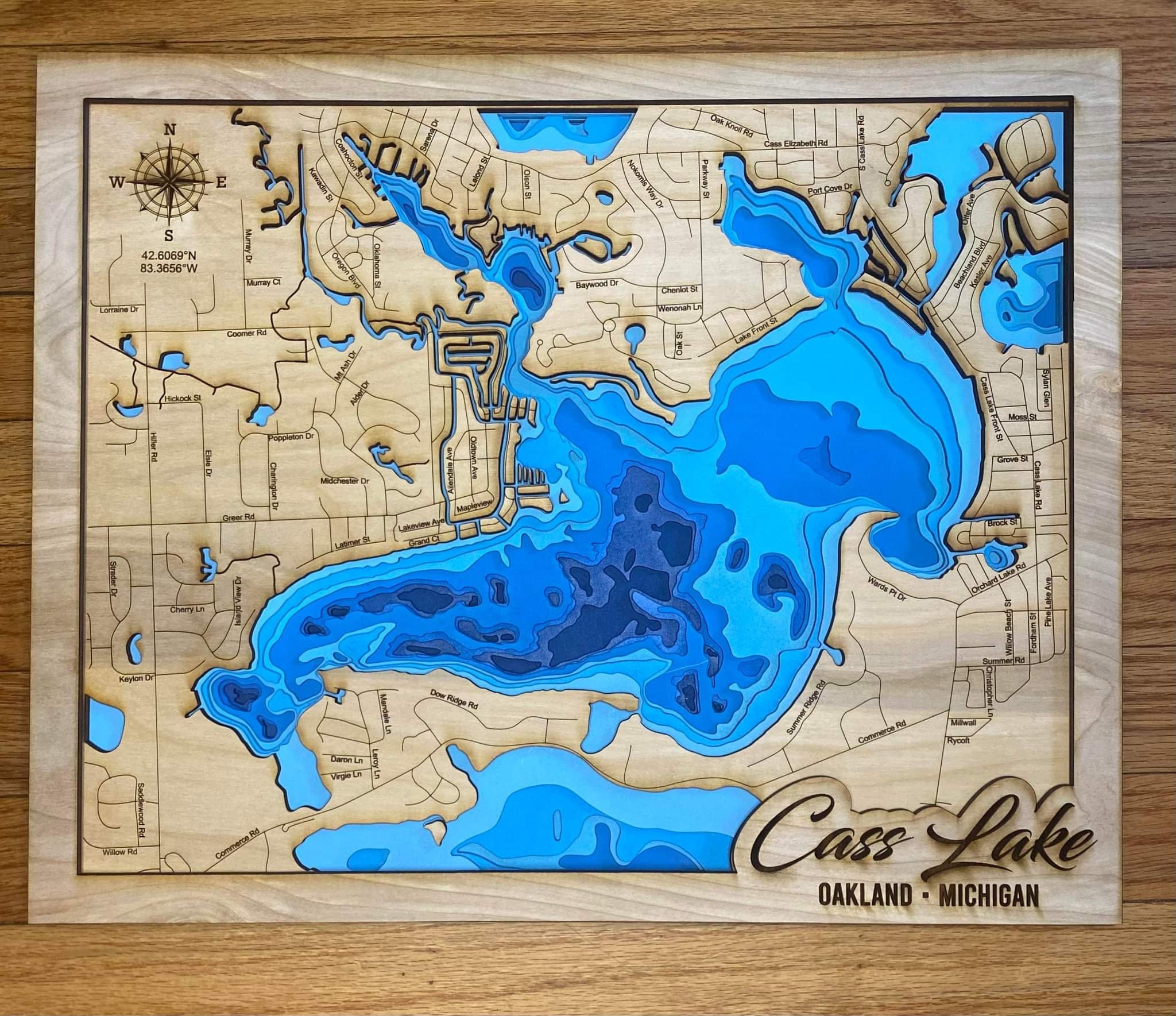 This is a hand painted map of the Chippewa National Forest including