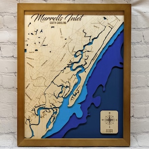 Murrells Inlet carte svg, Svg de carte du lac, carte bathymétrique svg, fichier de coupe de carte au laser, carte de profondeur du lac svg, carte multicouche, carte de plage svg, carte côtière