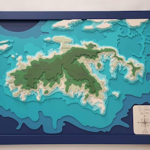 Arquivo svg do mapa da Ilha Virgem de St. John para lasers, mapa topográfico, mapa do lago svg, mapa Glowforge svg, mapa de profundidade do lago svg, presente de casamento,