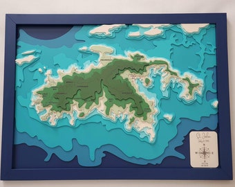 Archivo SVG de mapa de St. John Virgin Island para láseres, mapa topográfico, mapa de lagos SVG, mapa de Glowforge SVG, mapa de profundidad de lago SVG, regalo de boda