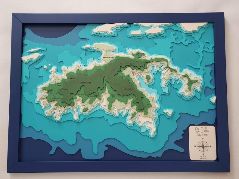 St John Virgin Island kaart SVG-bestand voor lasers, topografische kaart, Lake kaart SVG, Glowforge kaart SVG, Lake diepte kaart SVG, huwelijkscadeau, afbeelding 1