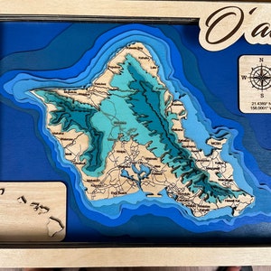 O'ahu kaart svg-bestand voor lasers, topografische kaart, kaart van het meer Svg, Glowforge kaart svg, kaart van de diepte van het meer svg, huwelijkscadeau,