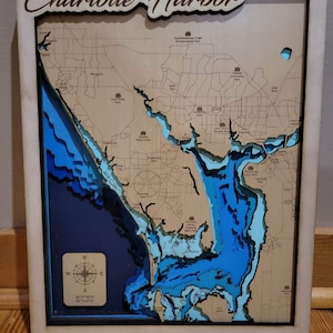 Fichier svg Charlotte Harbor pour lasers, carte du lac Svg, carte Glowforge svg, carte laser découpée fichier, carte de la profondeur du lac svg, cadeau de mariage,